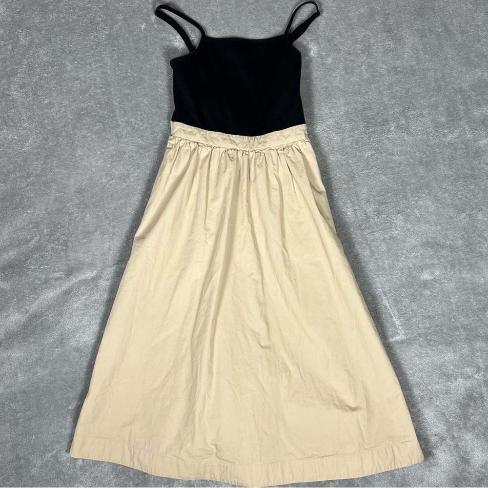Anthropologie Dress Womens XS Maeve Sleeveless Rib Poplin Twofer Midi Neutral - Picture 4 of 8